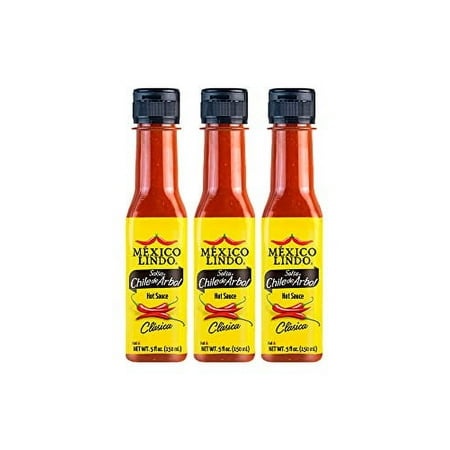 Mexico Lindo Chile De Arbol Hot Sauce Ingredients | 12 190 Scoville Level | Classic Flavor | 5 Fl Oz Bottles (Pack of 3)