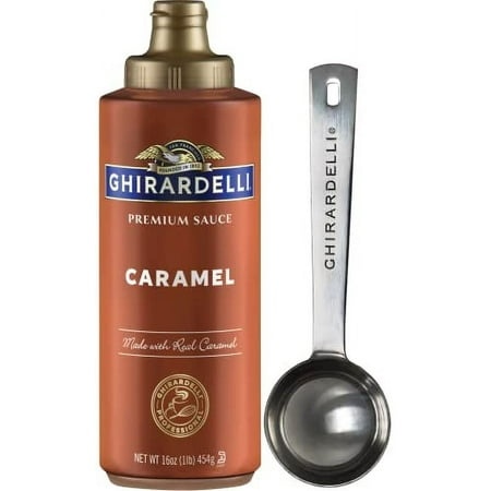 Ghirardelli Caramel Squeeze Bottle  16 Ounce with Ghirardelli Stamped Barista Spoon