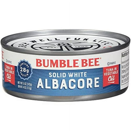 Bumble Bee Solid White Albacore Tuna in Oil  5 Oz Can - Wild Caught Tuna - 28g Protein per Serving - Non-GMO Project Verified  Gluten Free  Kosher - G