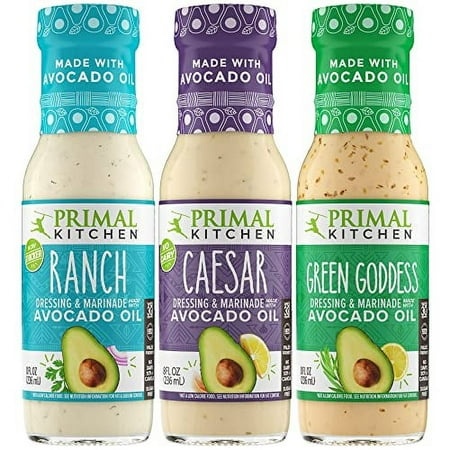Primal Kitchen Ranch  Caesar  and Green Goddess Salad Dressing & Marinade Made with Avocado Oil Variety Pack  Whole30 Approved  Paleo Friendly  and Ke