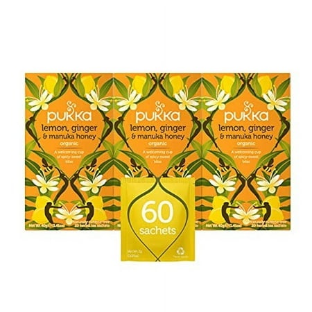Pukka Herbs | Lemon  .. Ginger and Manuka Honey .. Organic Herbal Tea | .. with Turmeric | 3 .. Packs | 60 Sachets .. 20 Count