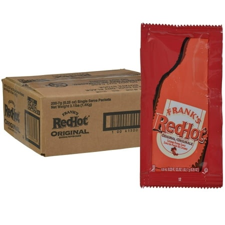 Frank S RedHot Original Cayenne Pepper Sauce Packets  200 Count - One 200 Count Package of Frank S Hot Sauce Packets  Perfect Single-Serve Size for Ta