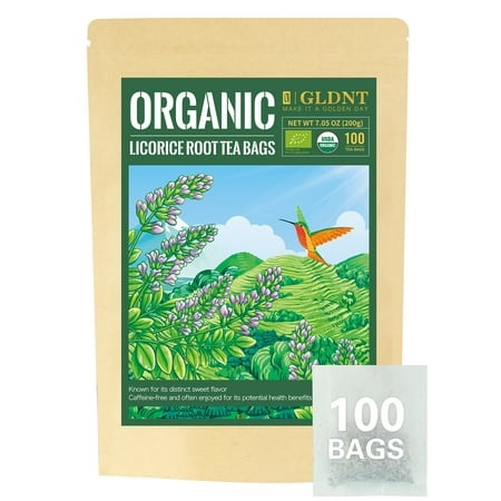 GLDNT Organic Licorice Root Tea Bags  Warm & Natural Sweet Flavor  Caffeine Free  100 Count