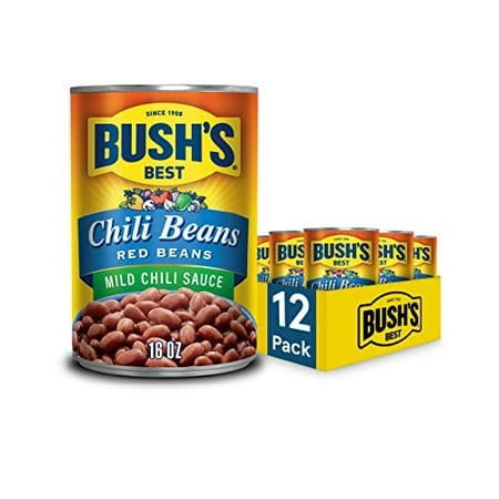 BUSH S BEST 16 Oz Canned Mild Red Chili Beans  Source of Plant Based Protein and Fiber  Low Fat  Gluten Free  (Pack of 12)
