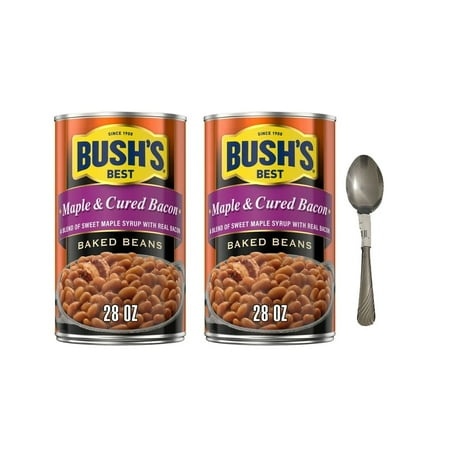 Bush Maple and Cured Bacon Baked Beans  Canned Beans  28 Oz with SpoonWith Spoon