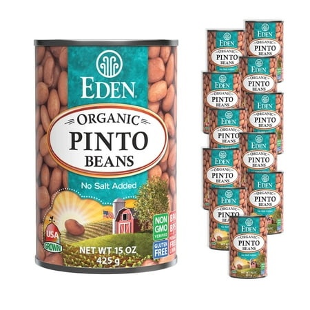 Eden Organic Pinto Beans  15 Oz Can (12-Pack)  No Salt Added  Non-GMO  Gluten Free  Vegan  Kosher  U.S. Grown  Heat and Serve  Macrobiotic  Frijol Pin