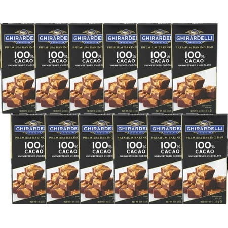 GHIRARDELLI 100% Cacao Unsweetened Premium Chocolate Baking Bar  4 Ounce Bar (Pack of 12)