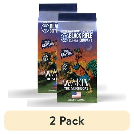 (2 Pack) Black Rifle Coffee Company Wakin the Neighbors High Caffeine  Medium Roast  Ground Coffee  12 Oz