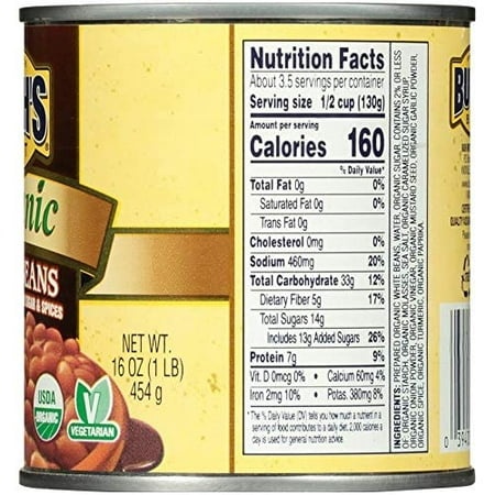 Bush S Best Organic Baked Beans  16 Ounce Can - Canned Beans  Baked Beans Canned  Source of Plant Based Protein and Fiber  Low Fat  Gluten Free (Pack 
