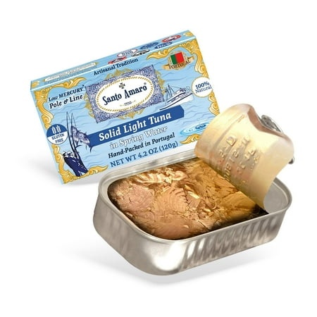 Santo Amaro - Artisanal Wild Tuna Fish in Spring Water  Pole & Line Wild Caught Tuna from Portugal  Hand-Packed Canned Tuna  Solid Light Tuna  24g Pro