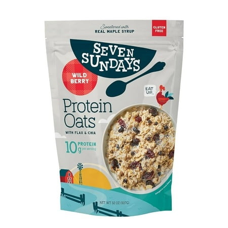 Seven Sundays Protein Oats  Wildberry  32 Oz Bag  Gluten Free  10g Upcycled Protein  Enjoy Warm  Cool or as Overnight Oats