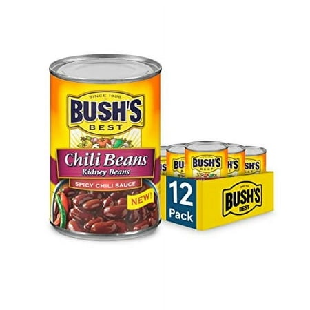 BUSH S BEST 16 Oz Canned Spicy Dark Red Chili Beans  Source of Plant Based Protein and Fiber  (Pack of 12)