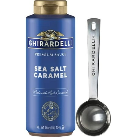 Ghirardelli Sea Salt Caramel Flavored Sauce  16 Ounce Squeeze Bottle with Ghirardelli Stamped Barista Spoon