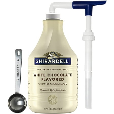 Ghirardelli White Chocolate Flavored Sauce 87.3 Ounce with Ghirardelli Pump and Spoon