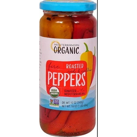 Mediterranean Organic Red and Yellow Peppers Fire Roasted 16 Oz Pack of 2