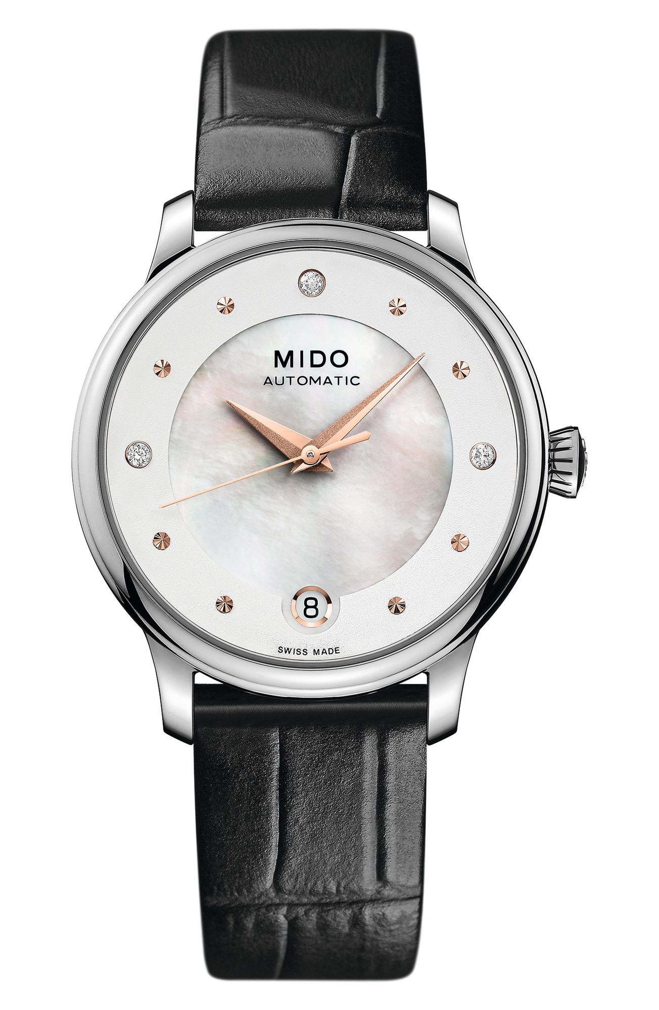 Mido Women's Swiss Automatic Baroncelli Ii Diamond-Accent Black Synthetic Leather Strap Watch 27.9mm - Black