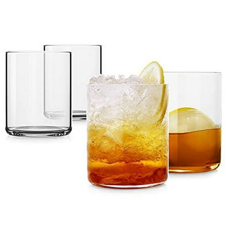 LUXU Thin Whiskey Glasses 15 Oz Premium Water Glasses Set of 4 Clear Glass Cups for Water  Juice  Beer  Drinks  and Cocktails and Mixed Drinks (15 OZ)
