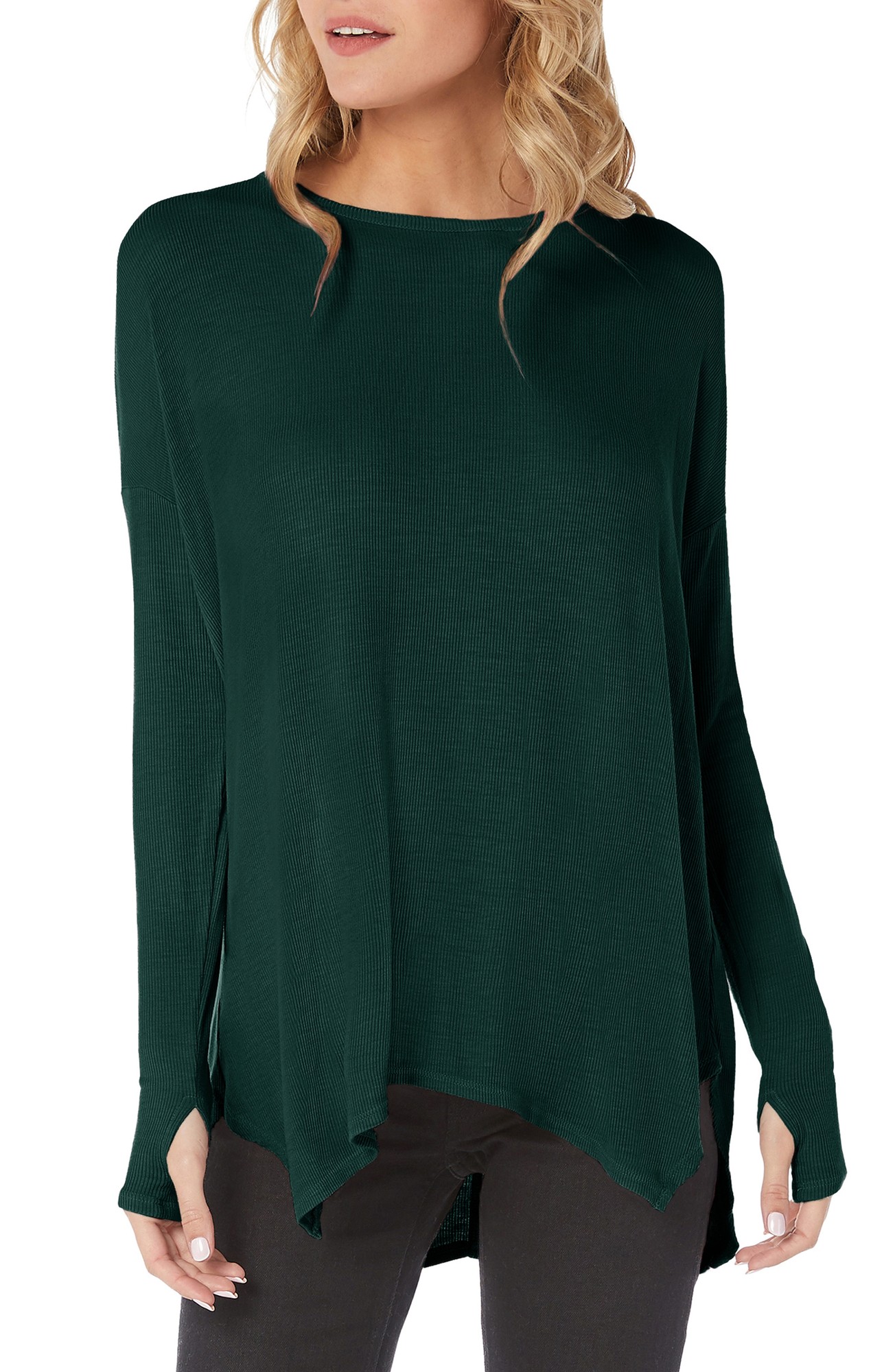 Women's Michael Stars Ribbed Tunic Top, Size One Size - Green