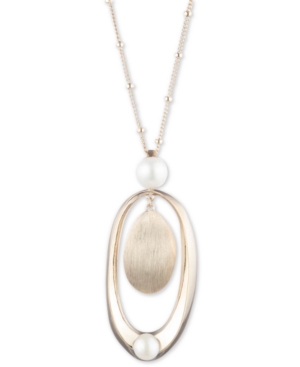 Carolee Golden Hour 36 Sculptural Large Double Drop Pendant Necklace with Freshwater Pearl Gold/Whi