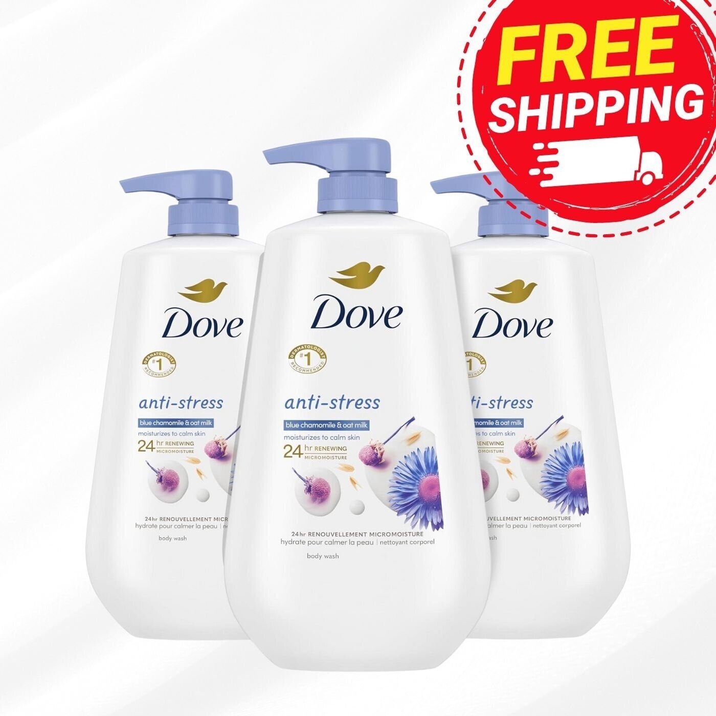 Dove Anti-Stress Moisturizing Women S Liquid Body Wash Blue Chamomile & Oat Milk All Skin  30.6 Oz