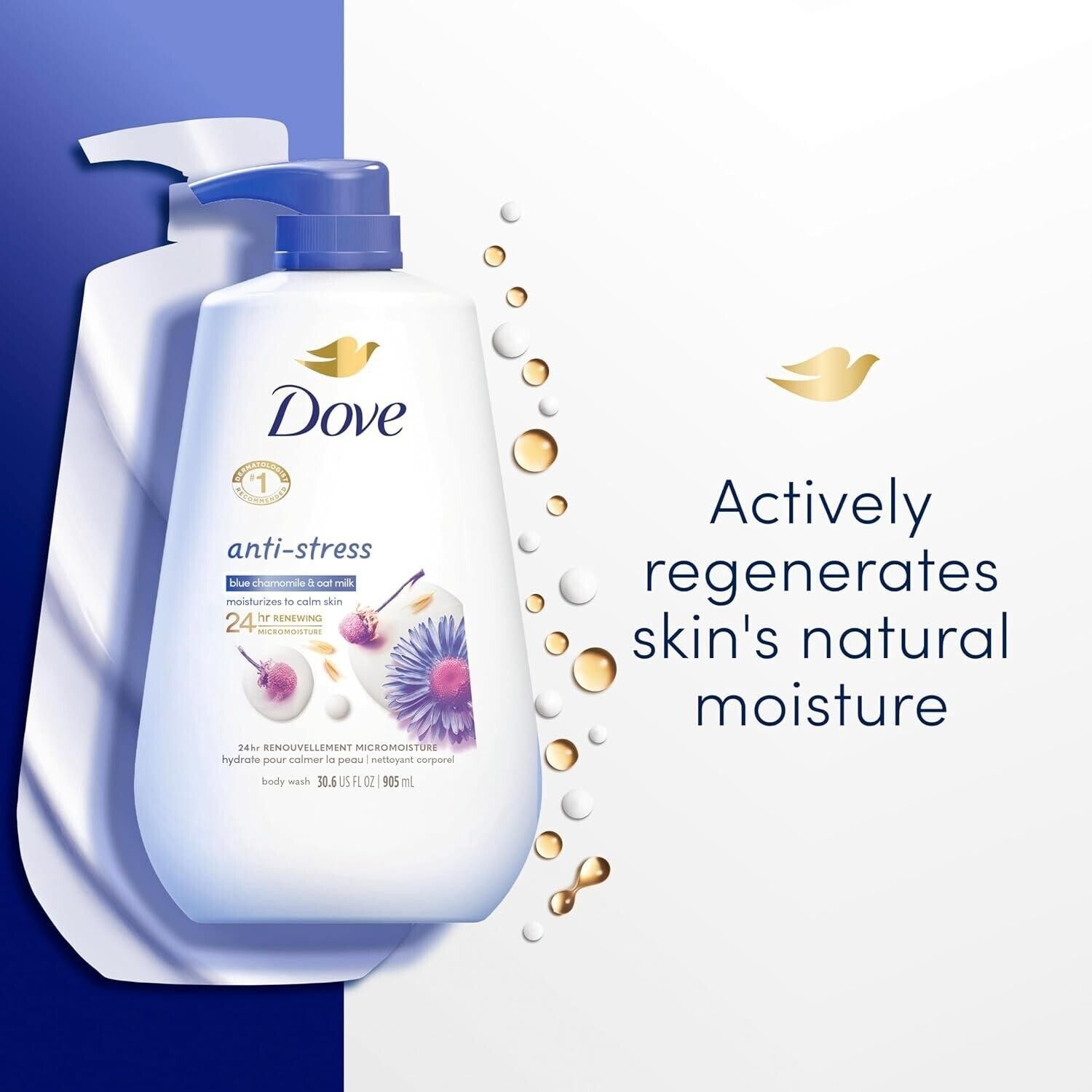 Dove Anti-Stress Moisturizing Women S Liquid Body Wash Blue Chamomile & Oat Milk All Skin  30.6 Oz thumbnail