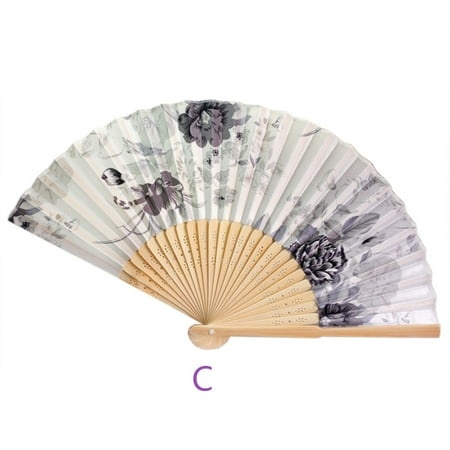 Growsl Paper Fans Set Vintage Bamboo Folding Hand Held Flower Fan Chinese Dance Party Pocket Gifts C