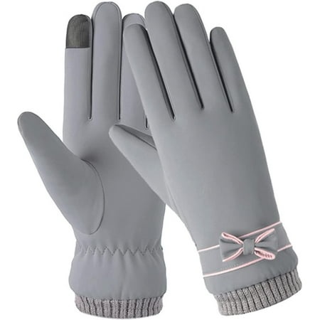 FIGT-Women Gloves Fleece Lining Cold Resistant Soft Elastic Cuffs Windproof Warm Driving Gloves Hand Protect Cover Grey One Size【0516】