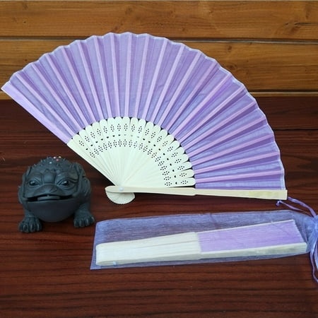 Growsl Fans Chinese Style Hand Held Fan Bamboo Silk Folding Fan Party Wedding Decor G