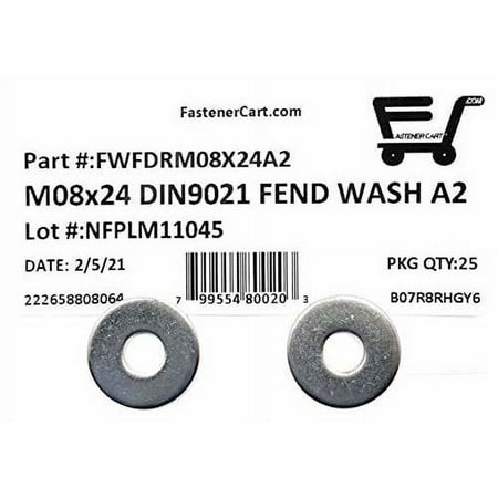 M8 ID X 24 OD Metric Stainless Steel Fender Washer DIN 9021 Large OD Flat Washers 2.0 Thick (25 Pieces)