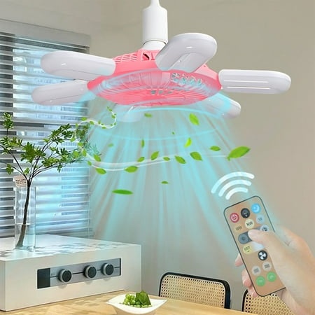 VOAVEKE Ceiling Fans with Lights E27 Screw Mouth Fan Light Ceiling Fan Light Intelligent Remote Control Living Room Bedroom Dining Room Fan Small Pend