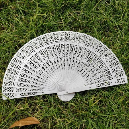 Growsl Paper Fans Set Wedding Hand Fragrant Party Carved Bamboo Folding Fan Chinese Wooden K