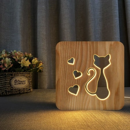 Growsl String Lights Fairy Lights LED Wooden Night Lamps for Bedrooms Table Lamp with 3D Pet Cat Lampshade USB Outdoor String Lights LED Lights Party 