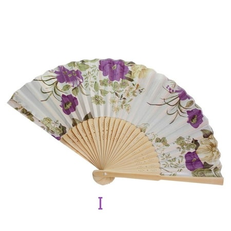 Growsl Paper Fans Set Vintage Bamboo Folding Hand Held Flower Fan Chinese Dance Party Pocket Gifts I