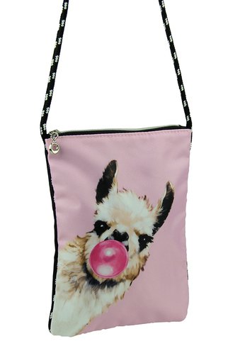 Pink and Black Bubble Gum Llama Small Crossbody Bag