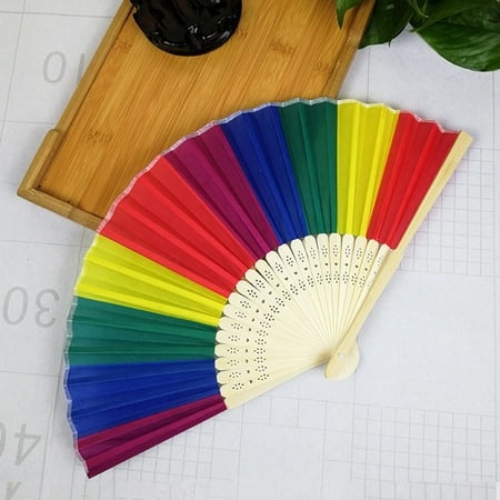 Growsl Fans Rainbow Hand Held Folding Fan Dance Fan for Wedding Themed Parties Decoration a