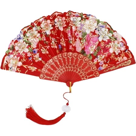 FIGT-Summer Breeze Fan Folding Hand Fan Lightweight Exquisite Floral Pattern Decorative Fan for Weddings Parties Folding Fan Red B【0516】