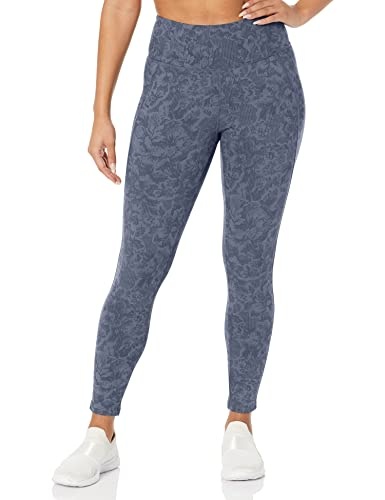 Danskin Women's Printed High Rise 7/8 Legging, Floral-Tempest Blue, Small