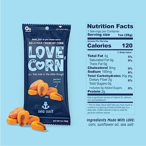 LOVE CORN Sea Salt 1oz X 12 Bags - Delicious Crunchy Corn - Healthy Family Snacks - Gluten Free, Kosher, NON-GMO - Alternative for Chips, Nuts, Cracke thumbnail