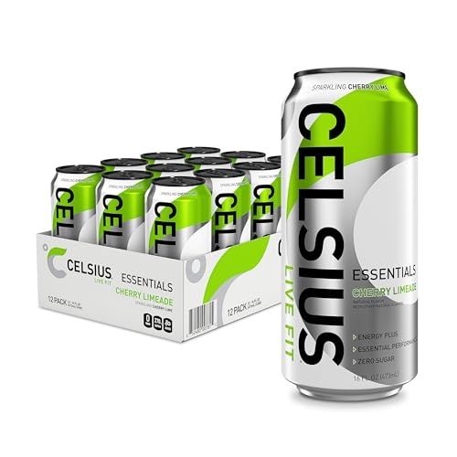 CELSIUS ESSENTIALS  Sparkling Cherry Limeade  Performance Energy Drink 16 Fl Oz (Pack of 12)