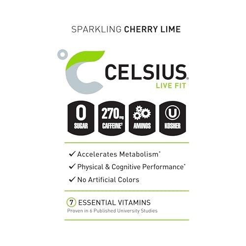CELSIUS ESSENTIALS  Sparkling Cherry Limeade  Performance Energy Drink 16 Fl Oz (Pack of 12) thumbnail