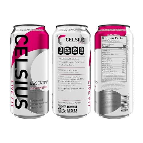CELSIUS ESSENTIALS  Sparkling Dragonberry  Performance Energy Drink 16 Fl Oz (Pack of 12)