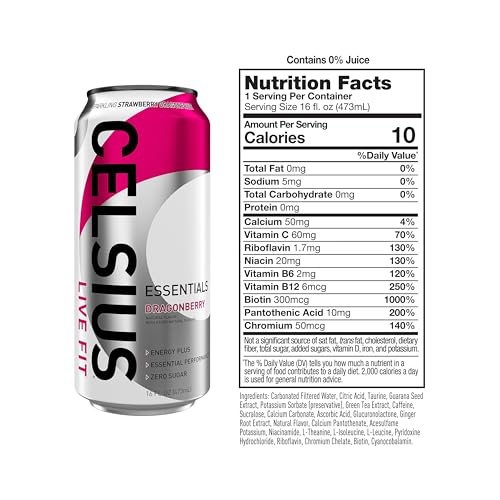 CELSIUS ESSENTIALS  Sparkling Dragonberry  Performance Energy Drink 16 Fl Oz (Pack of 12) thumbnail