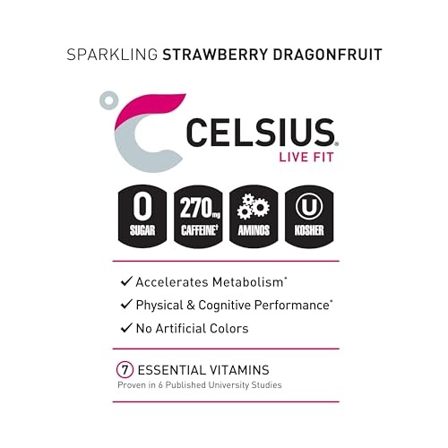 CELSIUS ESSENTIALS  Sparkling Dragonberry  Performance Energy Drink 16 Fl Oz (Pack of 12) thumbnail