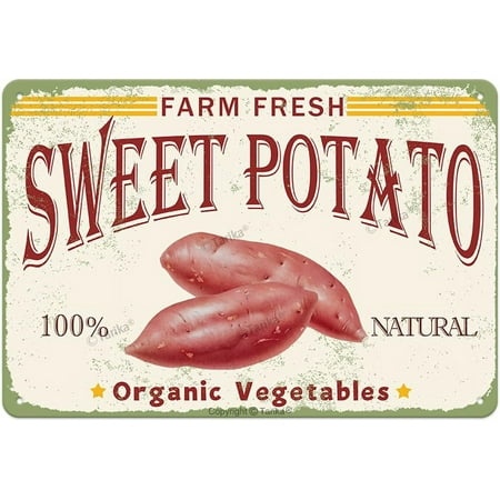 Farm Fresh Sweet Potato 100% Nature Organic Vegetables Iron Poster Painting Tin Sign Vintage Wall Decor for Cafe Bar Pub Home Beer Decoration Crafts