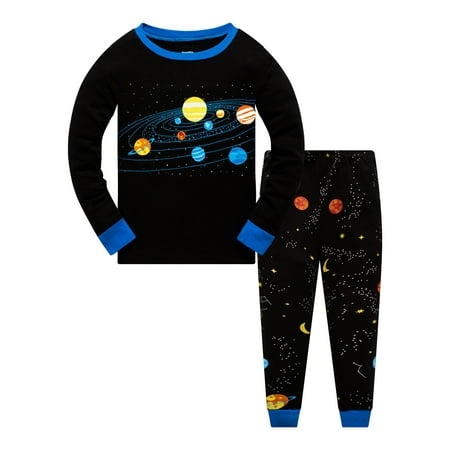 Boys Planet Pajamas Set 100% Cotton Kids Pjs Space Toddler Clothes Long Sleeve 2 Piece Sleepwear 7t/6222
