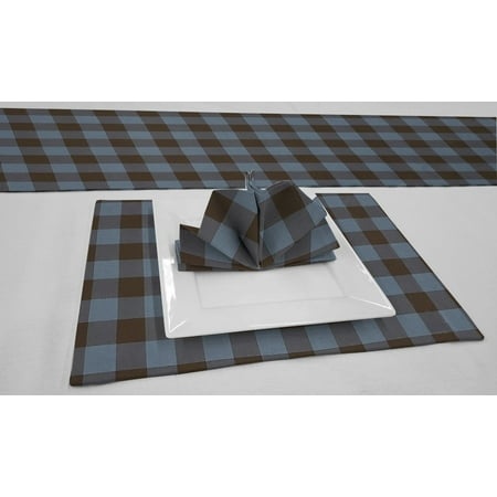 Buffalo Check Plaid Placemat Table Runner Cloth Napkins Set by Penny S Needful Things (6 Napkins & 6 Placemats) (3 Feet Long Table Runner) (Blue)