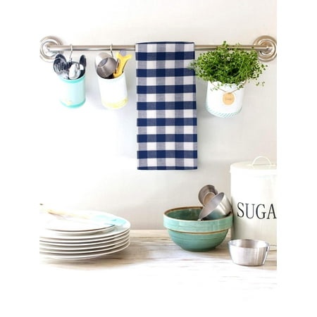 Urban Villa Kitchen Towels Set of 6 Buffalo Checks Blue/White Kitchen Towels 20X30 Inches 100% Cotton Absorbent Kitchen Towels Ultra Soft Mitered Corn