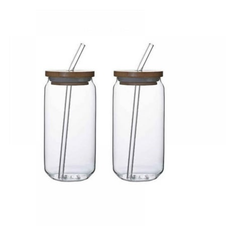 Iced Coffee Glasses with Bamboo Lids and Straw  16 Oz Set of 2 Beer Can Glass Cup  Daisy Glass Cup Gifts for Women  Mason Jar Cup Birthday Christmas G