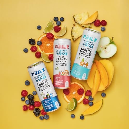 BUBBL'R Sparkling Water, 3 Flavors with Natural Caffeine, Triple Berry Breez'r, Twisted Elix'r, Tropical Dream'r, Antioxidants, 0 Sugar - 12 Fl Oz Can thumbnail