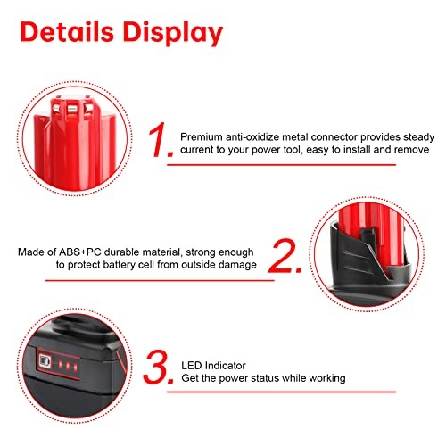 DKSIDKN 2 Pack 12V 9Ah Li-ion Replacement Milwaukee 12V Battery Compatible with Milwaukee 48-11-0490 48-11-2402 48-11-2411 48-11-2430 12V Cordless Too thumbnail